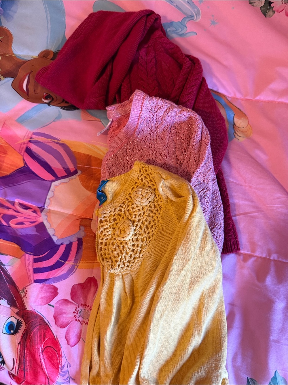 3 Toddler Girl Cardigans 3T โ Maroon, Pink & Mustard